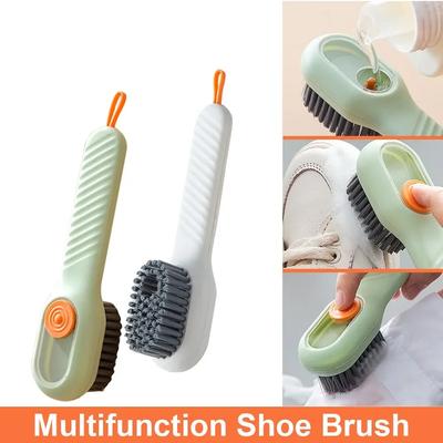Brosse de nettoyage multifonction pour chaussures, douce et automatique, liquide, à long manche, pour vêtements, savon, avec crochet