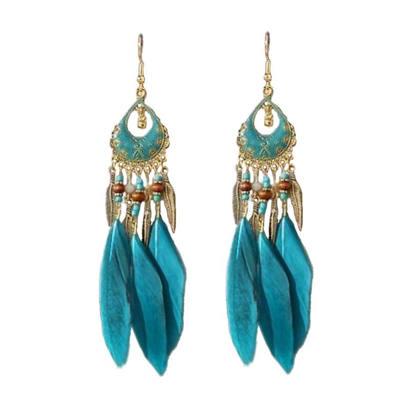 Bohemian Long Tassel Feather Earrings - Trendy Douyin-Inspired Design for Women