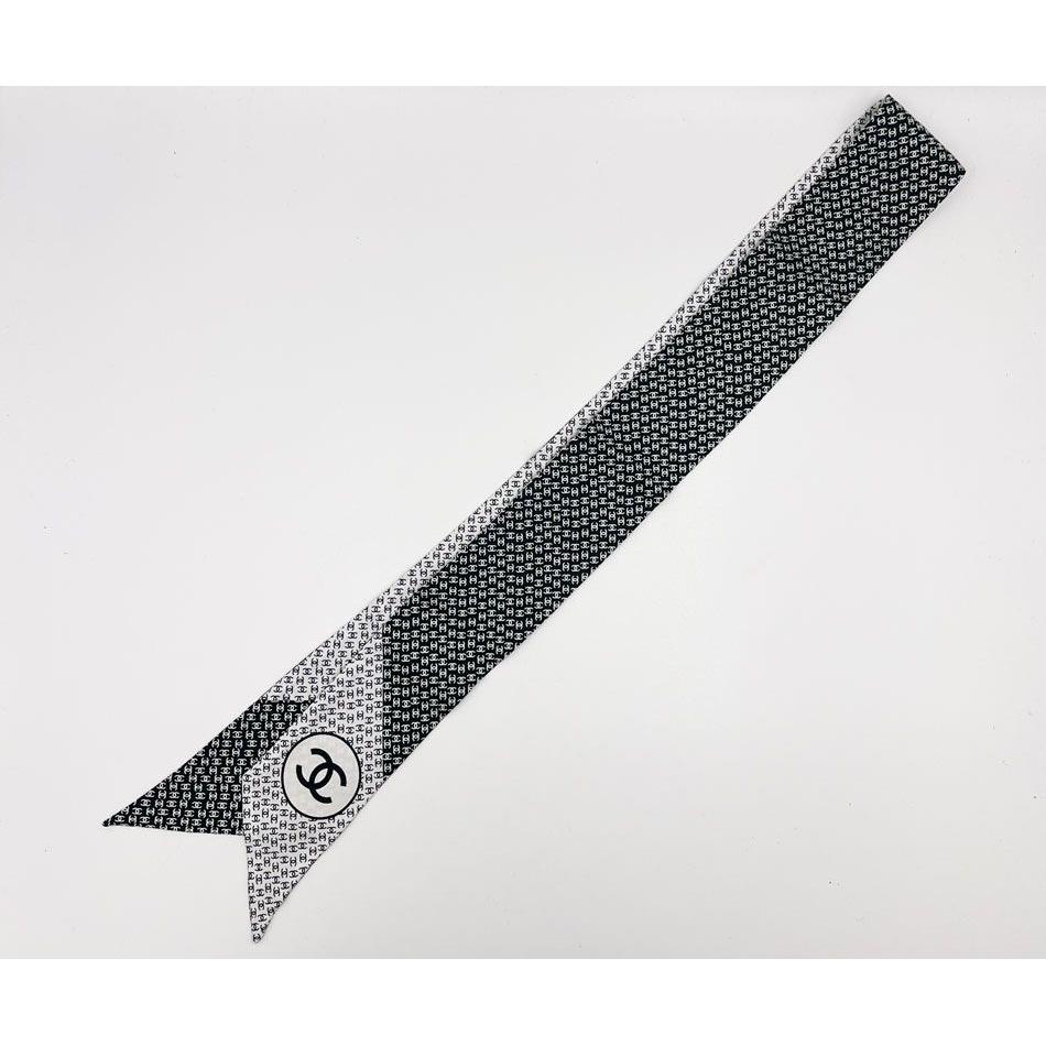 Used CHANEL Hairband Twilly Scarf Ribbon Bandeau Silk Black White 2025AW AAB157 B21067 U1954 Excellent Condition