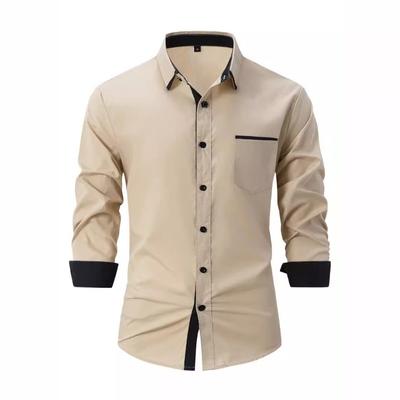 Spring and Autumn New Men's Color Matching Business Casual Slim Long Sleeve Shirt