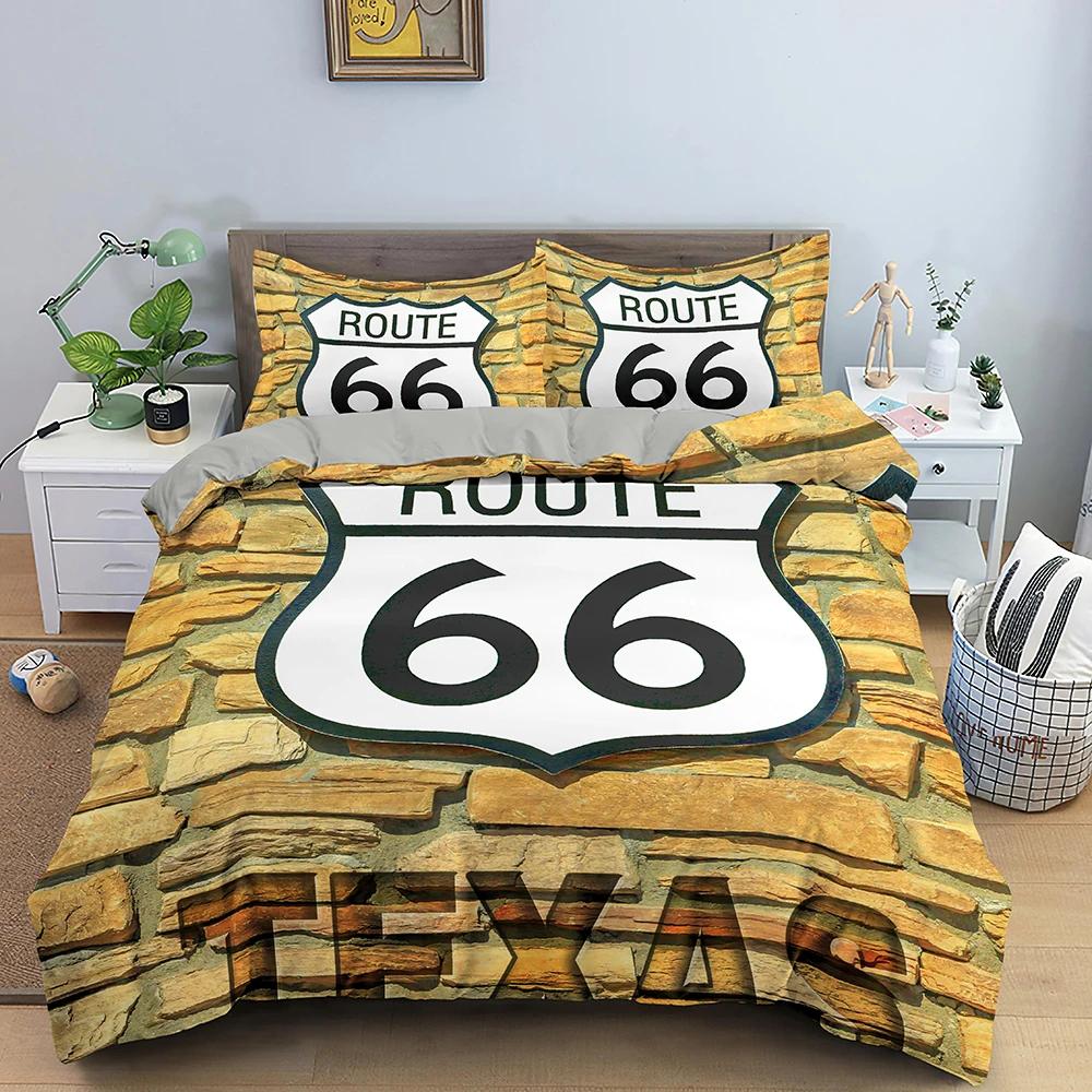 Home Living Luxury Route 66 Print 2/3Pcs Soft Duvet Cover PillowCase Queen and King Size Kids Bedding Set EU/US/AU Size