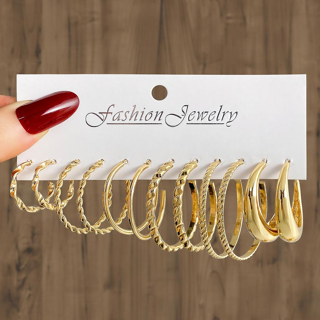 Simple Large Circle Metal Irregular Circle Stud Earrings Set - Creative And Personalized Ear Jewelry - 8-piece Earring Set