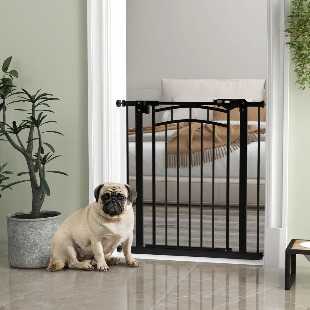 Dog Safety Gate Extendable Stair Gate Double Locking 74-80 X 76 Cm Black