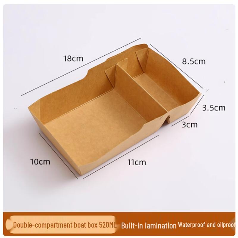 Sunbylai 520ml 2-Compartment Kraft Paper Disposable Boat Trays