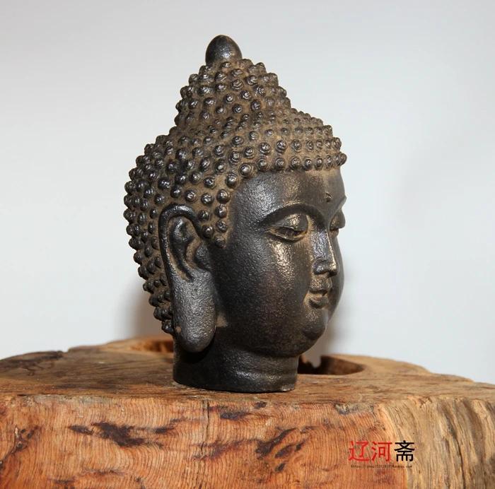Buddhist Fengshui Iron Carved Buddha Head StatueRare Old Chinese