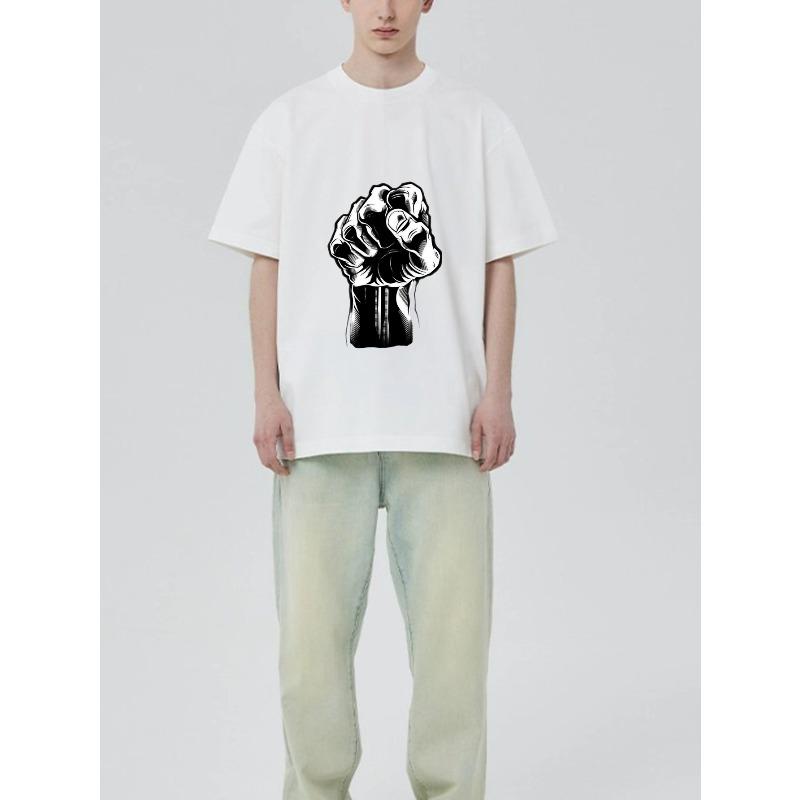 Černé tričko s bílým grafickým designem pěsti pro běžné nošení