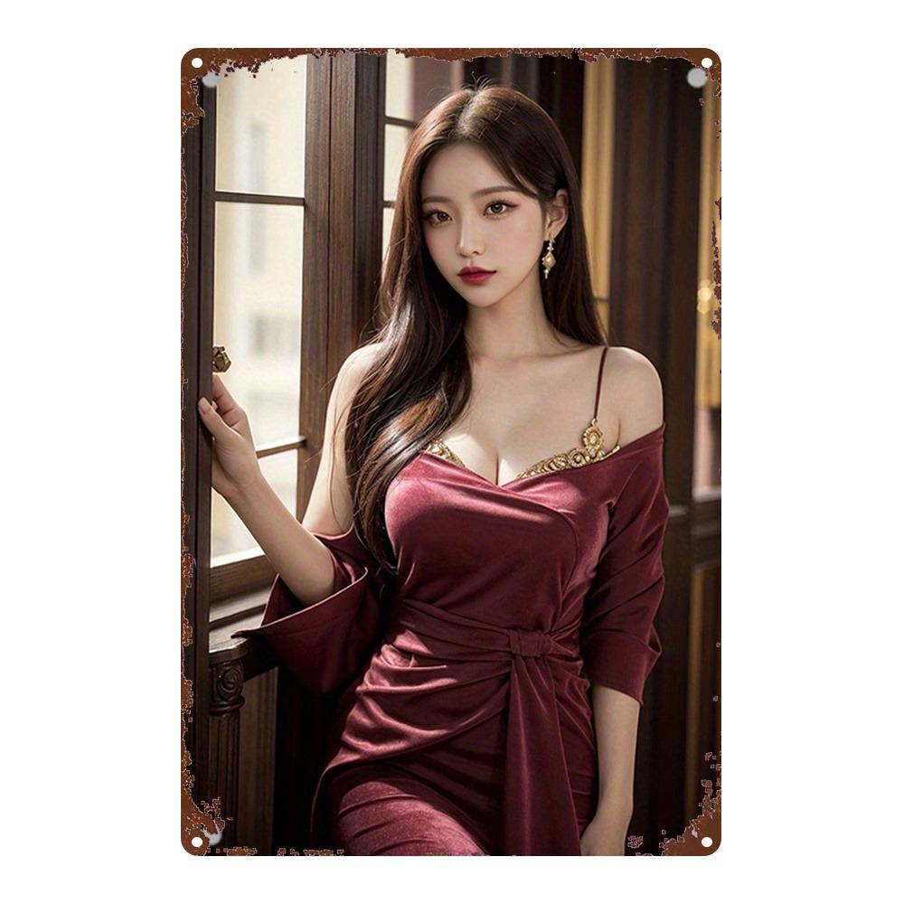 

D PC Elegant Vintage Woman Portrait Metal Sign for Home Kitchen Wall Art 20x30cm（7.8x11.8inch）