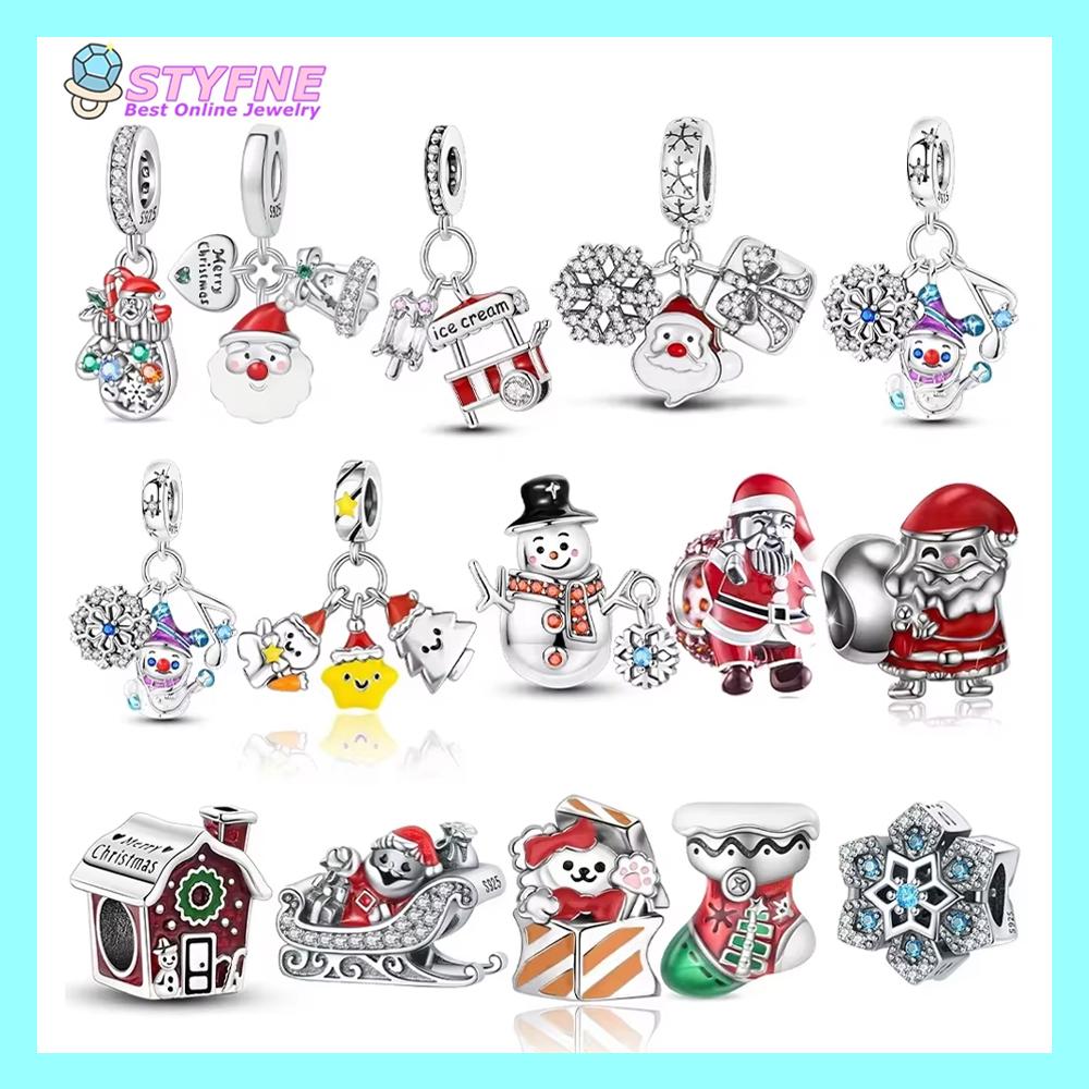 Red Santa Claus White Snowman Snowflakes Gift Boots Original Copper Charms Beads Fit Bracelet Jewelry Women Diy
