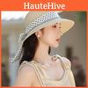 French Summer Dot Ribbon Raffia Hat With Wide Brim Sun Protection For Women
