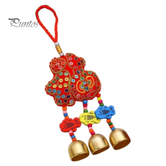 Spring Festival Wind Chimes Sachet Car Pendant Vibrant Color Embroidery Pattern Metal Bell Wind Chimes Hanging Decor