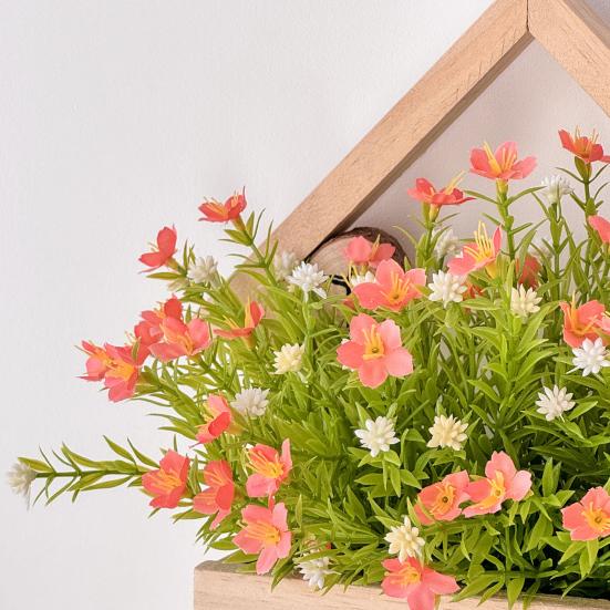 Wood Wall Planter with Artificial Plants, LED Lighted Rustic Farmhouse Wall Decor, Hanging Fake Plants Flowers Holder Vase for Bedroom Living Room