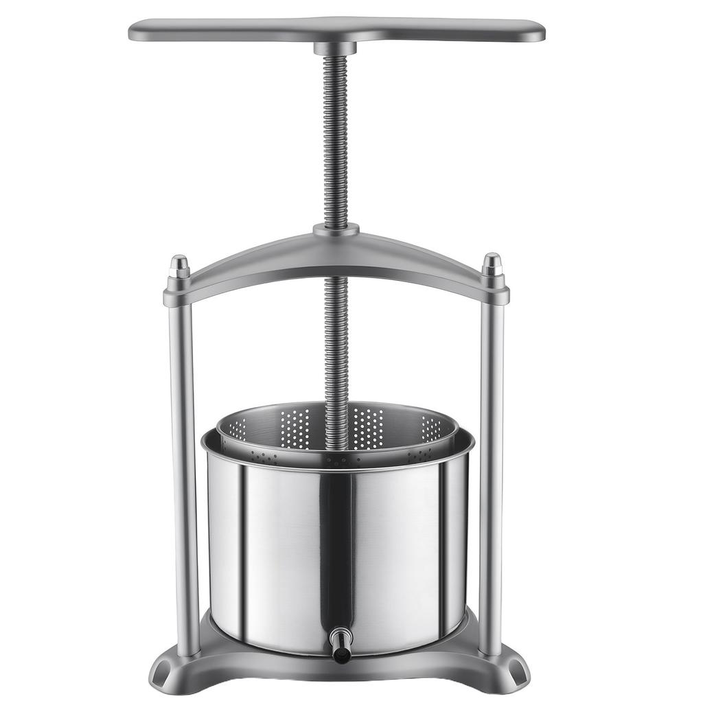 Fruit Wine Press, 1.6 Gallon/6L, Stainless Steel Manual Juice Maker with Powerful T-Shaped Handle, Juice Making for Apple/Grape/Orange/Berry,