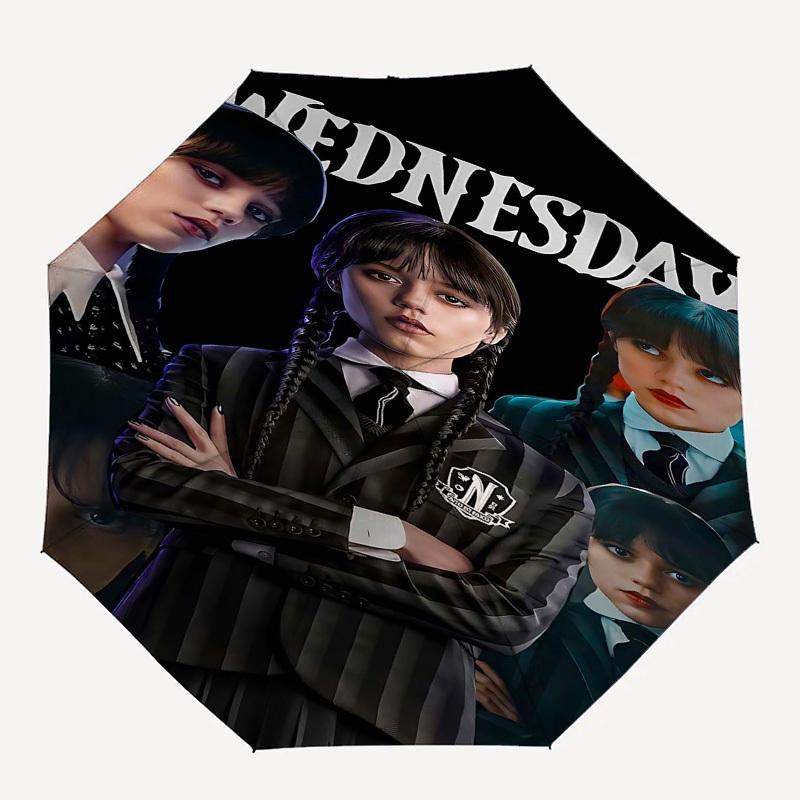 

1pc Wednesday AddamsOpen/Close Umbrella-Windproof, Compact Travel Umbrella, Sturdy 8-Rib Shaft1046