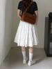 White Sweet Ruffled A-line Midi Skirt - Women's Summer High-Waisted Versatile Petite Style