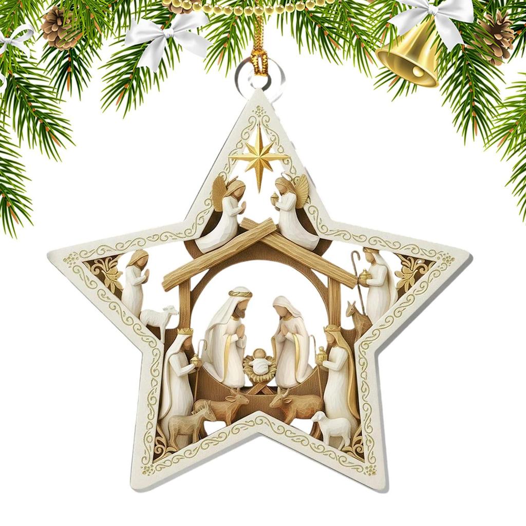 2D Flat Acrylic Celestial Blessings Christmas Star Pendant Birth Of Jesus Scene Nativity Ornament Christmas Easter Decoration