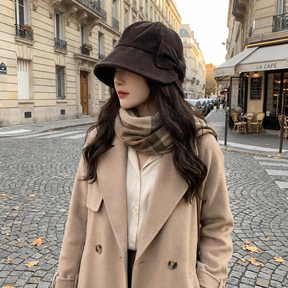 Small Brim Corduroy Bucket Hat Bowknot Basin Cap Vintage Fisherman Cap Lady Accessory
