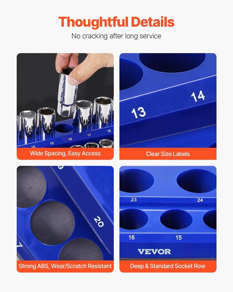 Magnetic Socket Organizer Set 4PCS Socket Trays Blue & Red for Metric SAE