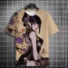 Tattooed girl pattern t-shirt cartoon 3d print oversized sports shirt top