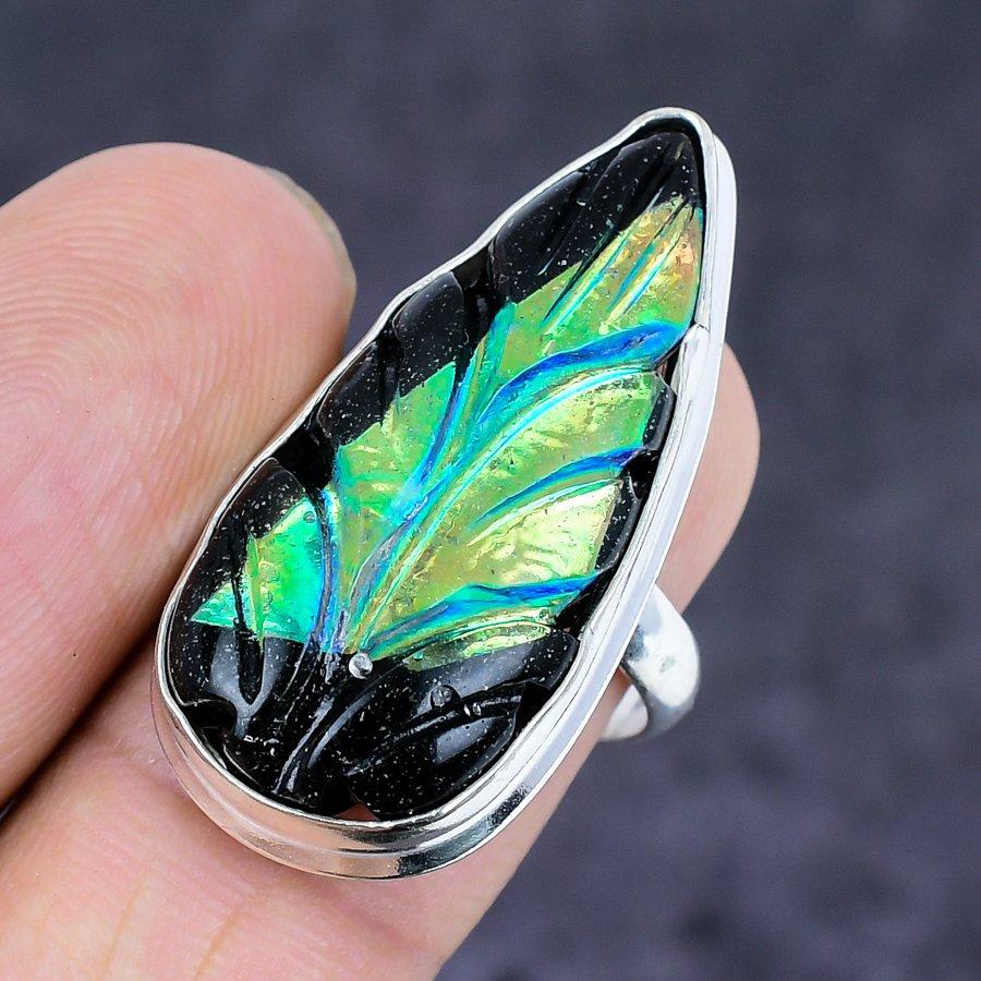 Natural Black Onyx Gemstone 925 Sterling Silver Jewelry Ring Size 7.5 K0s40