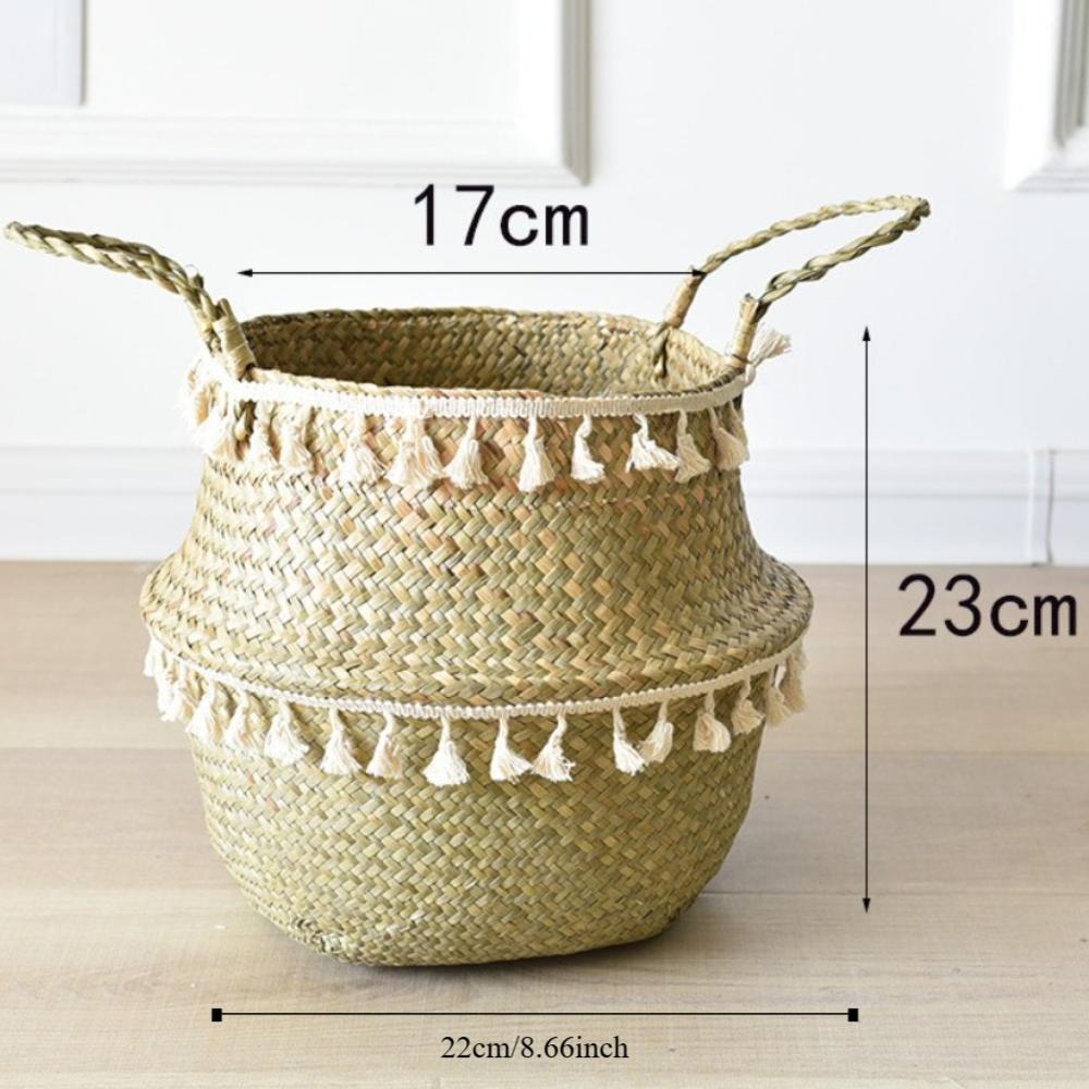 With Handle Wicker Basket Tassel Design Hand Woven Basket Handmade Rattan Basket  Home Decor