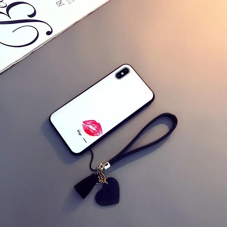 For Xiaomi Redmi Note 9 Pro Max 8 Pro Case Tempered Glass Love Heart Back Cover Tassel Lanyard For Redmi Note 13 Pro Plus 12 Pro