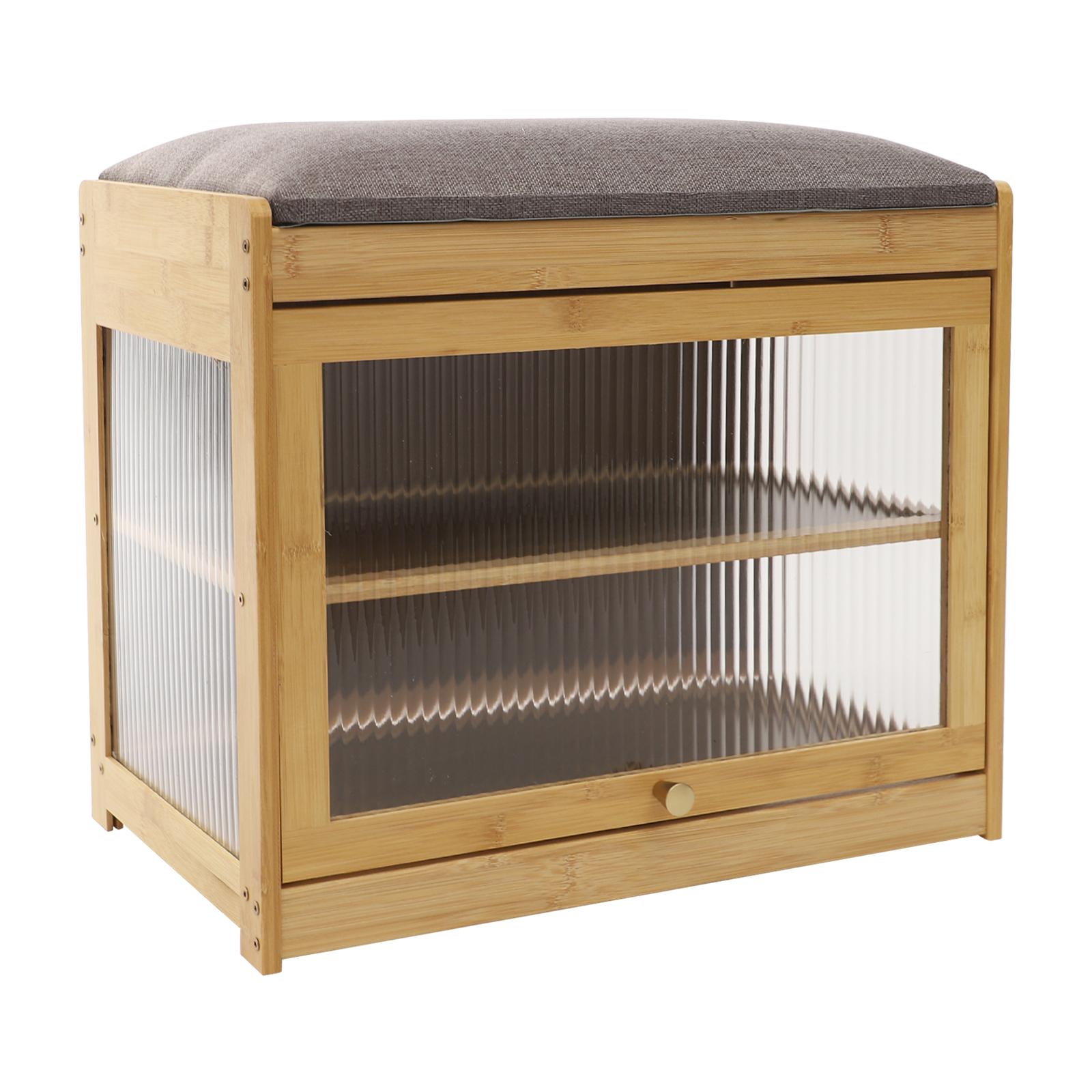 

Двухъярусная скамья для обуви с подушкой, прочная бамбуковая табуретка для хранения обуви для прихожей, коридора – коричневый/черный/цвет дерева