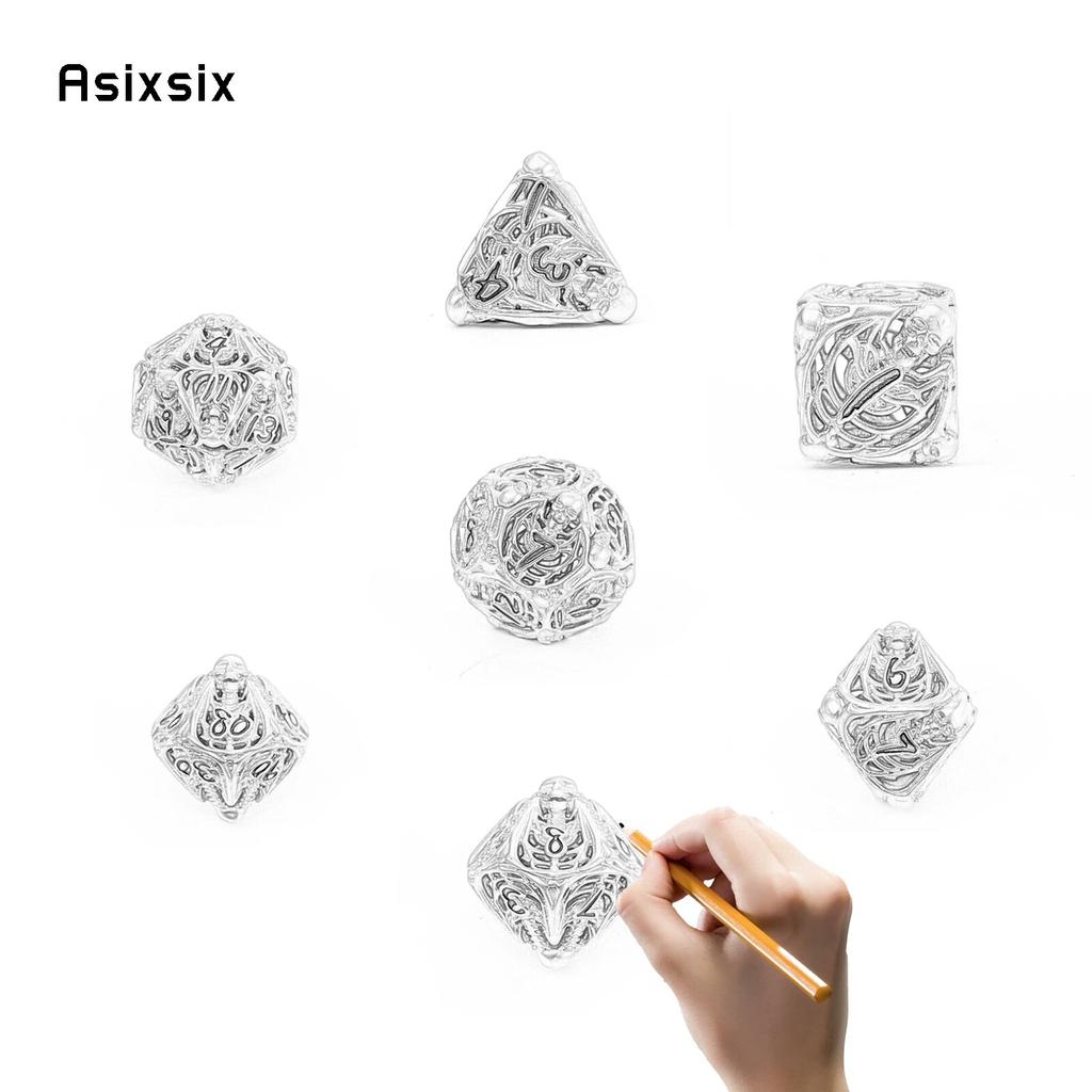 7 Pcs Golden Green Skull Metal Dice Hollow Metal Polyhedral Dice Set Suitable for Role-Playing RPG  Board Game Card Game