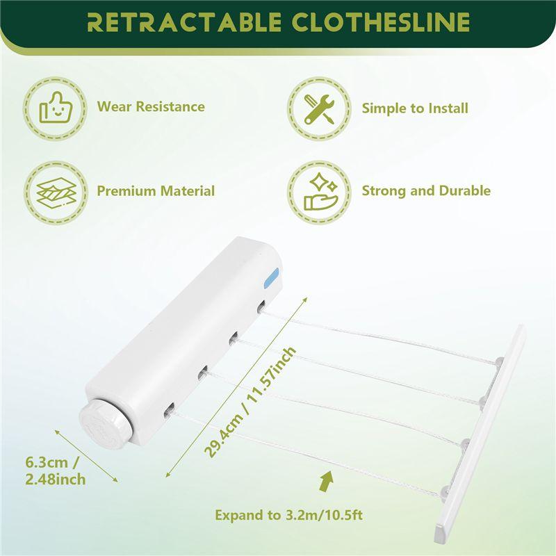 ABBY-Retractable Clothesline Telescopic Indoor Outdoor Wall Mounted Clothes Dryer Line Drying Rope Hanger