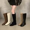 French White Knee Boots Women's Winter Side Zipper Round Head Flat-bottomed Knight Boots High Boots