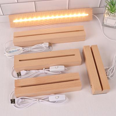LED Night Light Base Rectangle Display Pedestal Faux Crystal Wooden Lighted Base Stand USB Charging Night Lamp Home Decor