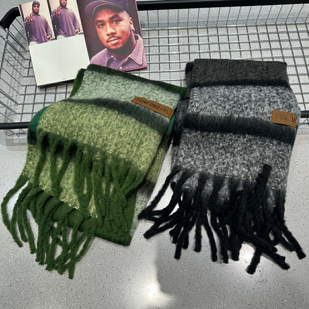 New autumn and winter striped scarf women's high-end sense versatile imitation cashmere scarf thickened warm scarf shawl