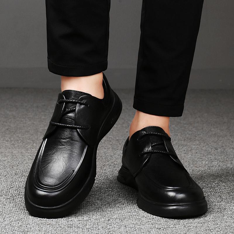 Genuine Leather Men's Shoes Comfortable Soft Lace - up Business Shoes Non - slip Rubber Sole Lightweight Formal Office Shoes