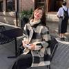 Black and White Plaid Woolen Women's Jacket Winter Quilted Liner Thickened Woolen Coat Small Mid-length