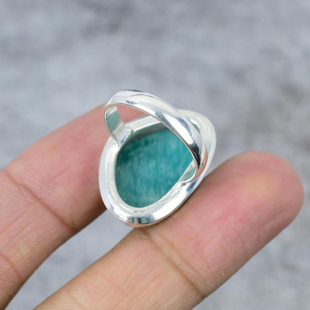 Amazonite Gemstone Handmade 925 Sterling Silver Jewelry Ring Size 9.5 M-254