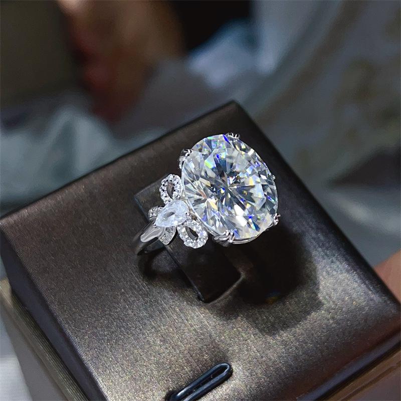 10 Carat D Color Moissanite Ring, Luxury Butterfly Style, Oval Egg Shape, Popular European & American Design