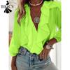 Women's Fashion Casual Summer Spring Solid Color Print Long Sleeve V-Neck Blouses & Shirts