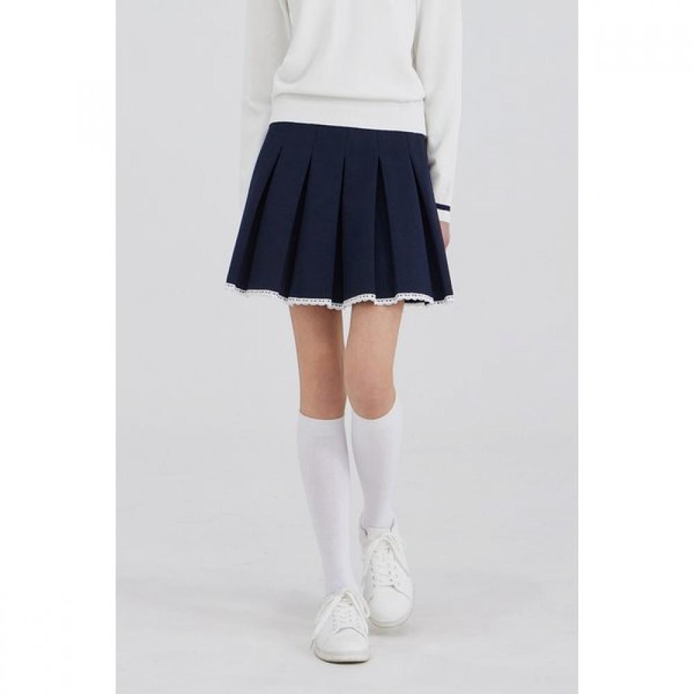 Goxo Metal Heart Pleats Skirt Navy
