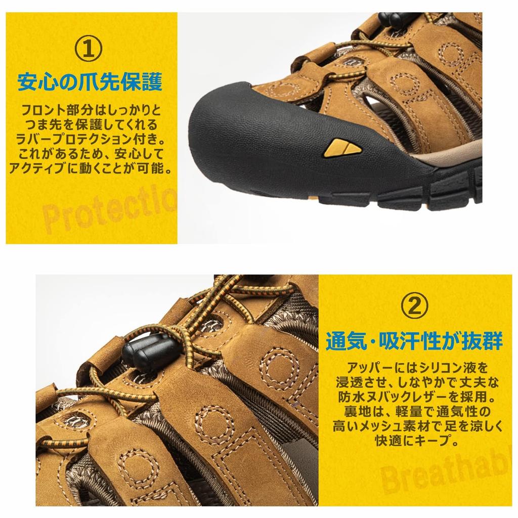 Sport Echtleder Outdoor [NEARDREAM] Herren Sandalen, Sandalen, Beliebt, Stilvoll, Rutschfest, Sommer, Herren, Sandalen, Khaki, 27.5cm