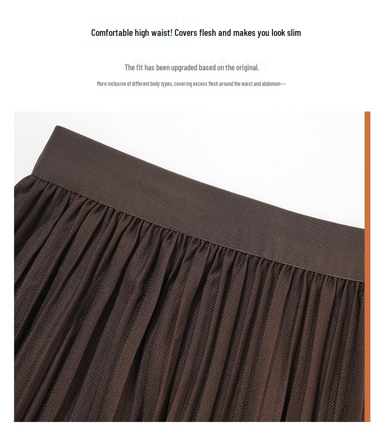 Autumn 2025 Korean-Style Lace Patchwork Pleated Skirt for Women with Elastic Waist