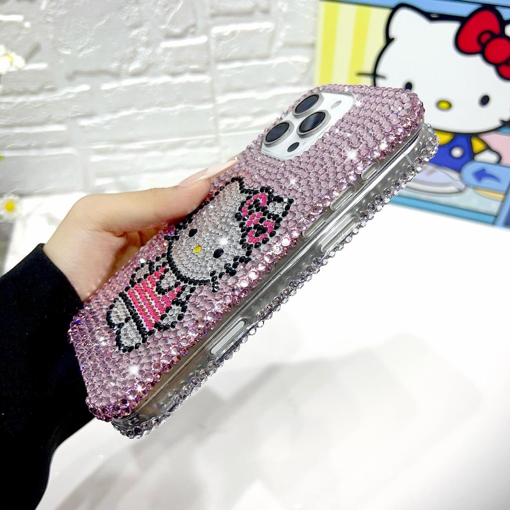Feeling Full of Diamonds Cute Cartoon Cat Suitable for Apple 17promax Mobile Phone Case 16 Protective Case 1513 Girl