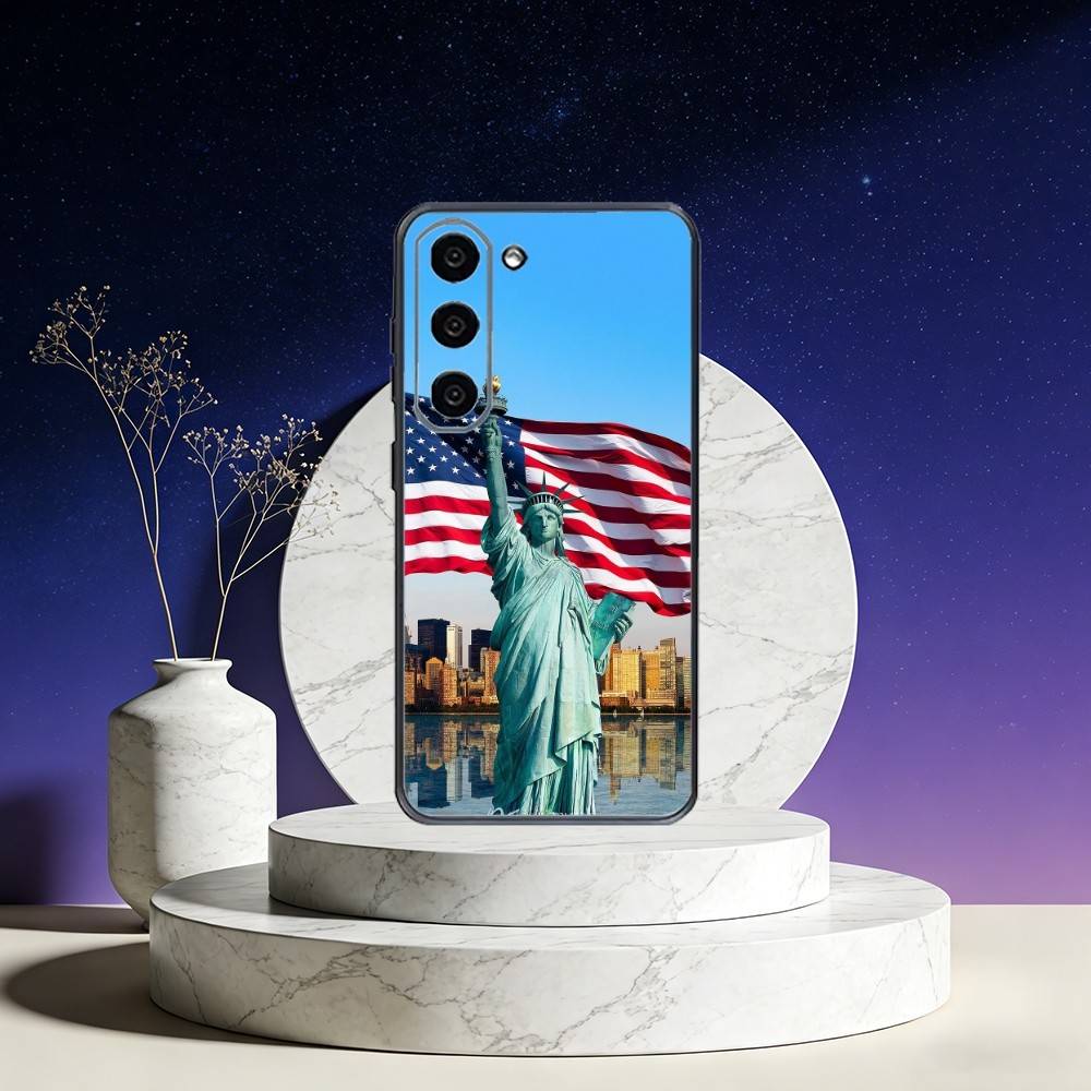America USA Flag S-Statue Liberty Phone Case For Samsung Galaxy A73,A72,A71,A70,A53,A52,A51,Others Soft Black Cover