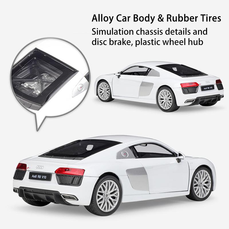 Scala 1/24 Welly 2016 Audi R8 V10 Modello di auto in lega Fonde sotto  pressione Veicoli giocattolo in metallo Modello di auto Alta simulazione