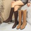 Winter Pointed Suede Square Heel Sexy Casual Knee High Boots Fashionable New Comfortable Anti Slip Motorcycle Boots for Women