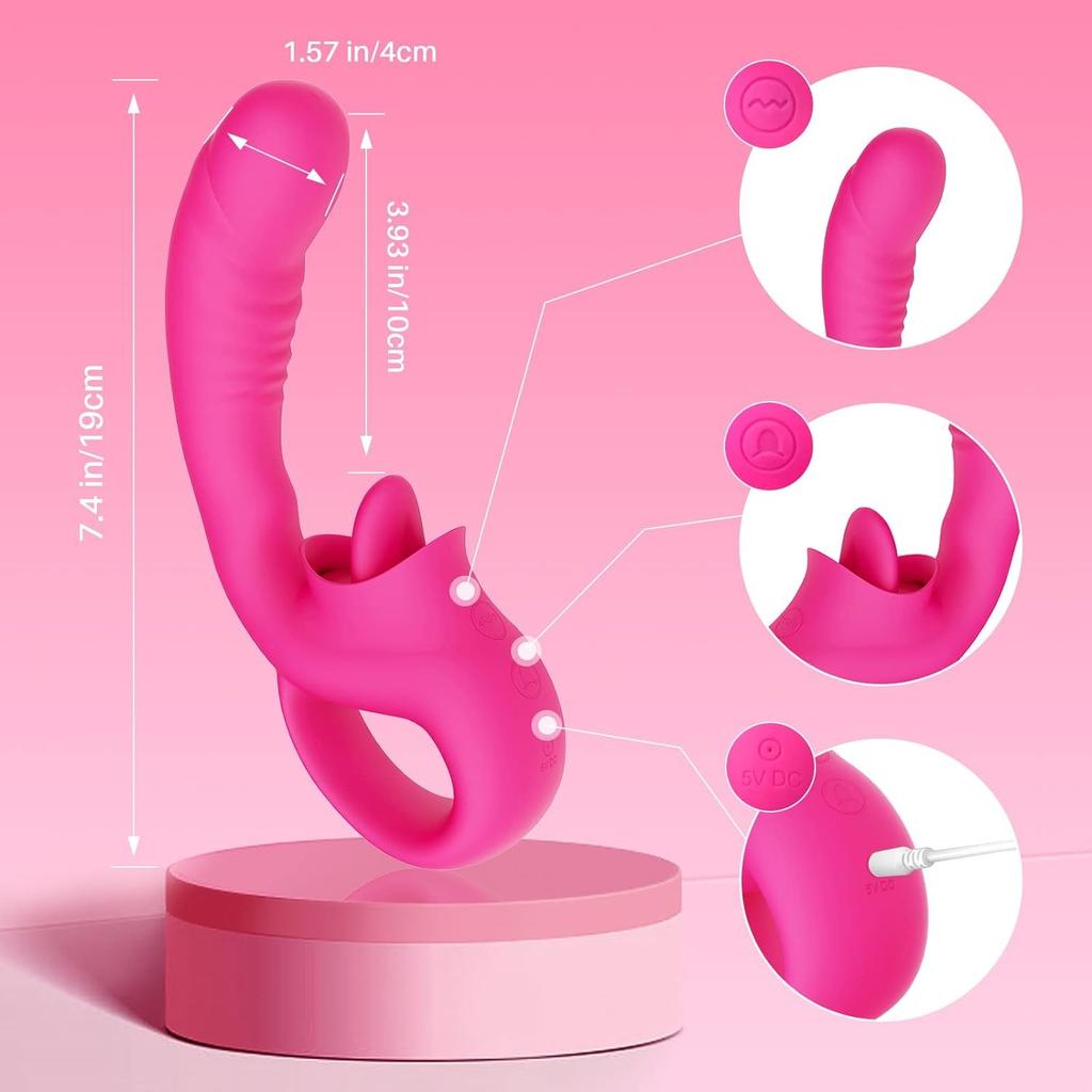 G-Spot Clitoral Licking Vibrator, Silicone Dildo Clitoral Stimulator with 10 Licking and Vibrating Modes, Multi-Stimulation, Female Sex Toys