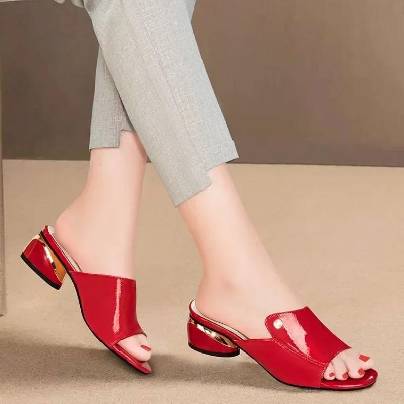 Damenschuhe Mode Rot Sexy Damen Hausschuhe PU Weich Damen Bequeme Sandalen Geeignet Mädchen Pantuflas Mujer