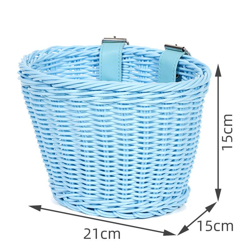 Children Bicycle Front Basket Imitation Woven Rattan Handlebar Storage Basket for Kids Bike Scooter Outdoor
