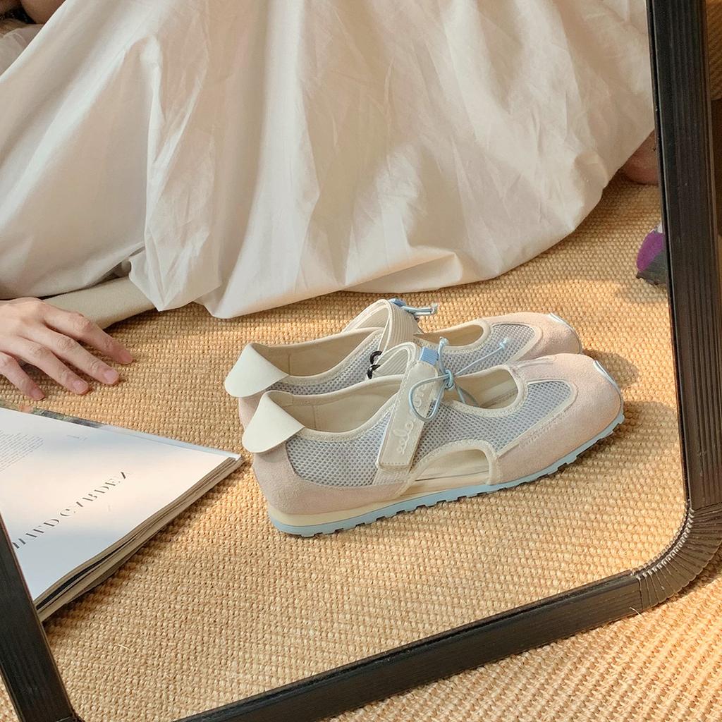 Sheepskin version of grape mother, the same ugly cute Velcro contrasting color drawstring soft sole sports casual Mary Jane shoes women's spring a