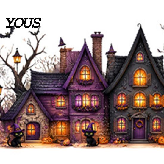 Easy Apply Halloween Decorations 2 Sheets/Set Window Stickers, Retro Haunted Castle Sticker, Static Cling Glass Bat Spider Web Decals, Removable