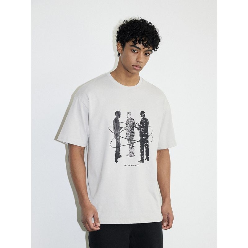 Black of Exit American Fancy Virtual Portrait Loose T-shirt Cotton High Street Fashion Brand Round Neck Short Sleeve Men and Women