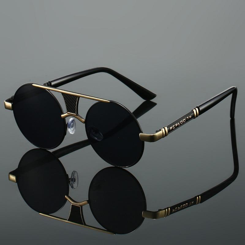 Mens Double Beam Round Frame Sunglasses HD Classic Fashion for Driving Outdoor Anti Strong Light